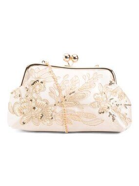 ALESSIA BIANCHI Satin Embroidered Clutch With Shoulder Strap